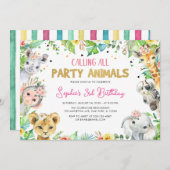 すべてのパーティー動物サファリジャングル誕生日 招待状 (正面/裏面)