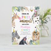 すべてのパーティー動物サファリズーガール誕生日 招待状 (スタンド正面)