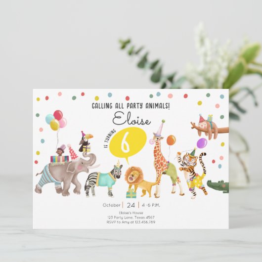 すべてのパーティー動物サファリボーイガール誕生日 招待状 (スタンド正面)