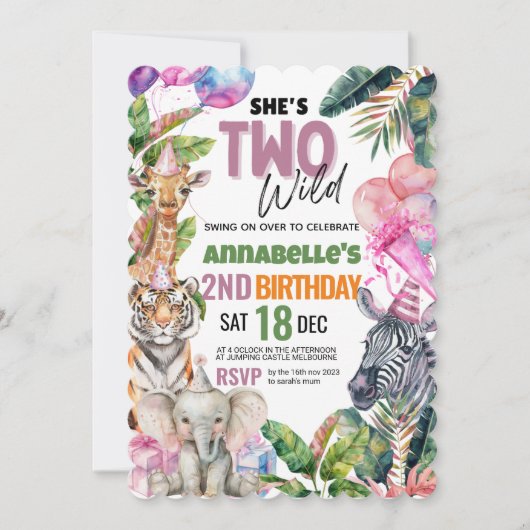 すべてのパーティー動物サファリ誕生日パーティーに電話 招待状 (正面)