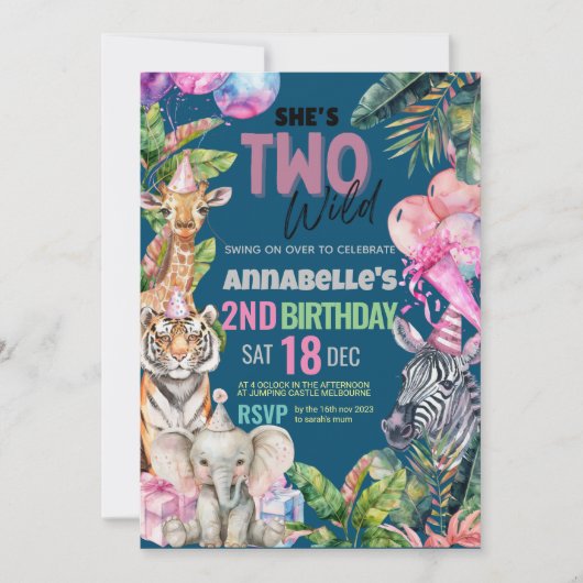すべてのパーティー動物サファリ誕生日パーティーに電話 招待状 (正面)