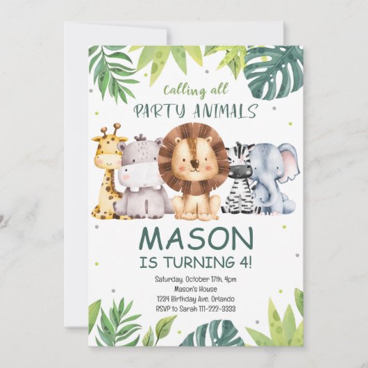 すべてのパーティー動物サファリ誕生日招待状 招待状 (正面)