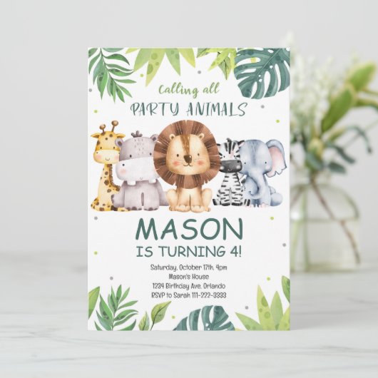 すべてのパーティー動物サファリ誕生日招待状 招待状 (スタンド正面)
