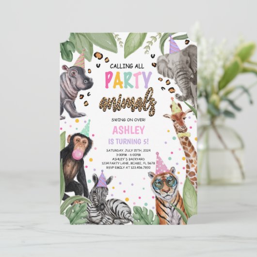 すべてのパーティー動物サファリ誕生日 招待状 (スタンド正面)