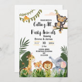 すべてのパーティー動物サファリ赤ちゃんシャワーを呼び出す 招待状 (正面/裏面)