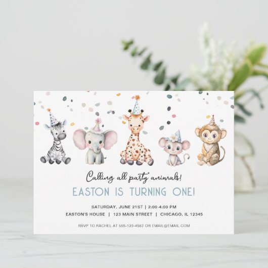 すべてのパーティー動物シンプルの誕生日を呼び出す 招待状 (スタンド正面)