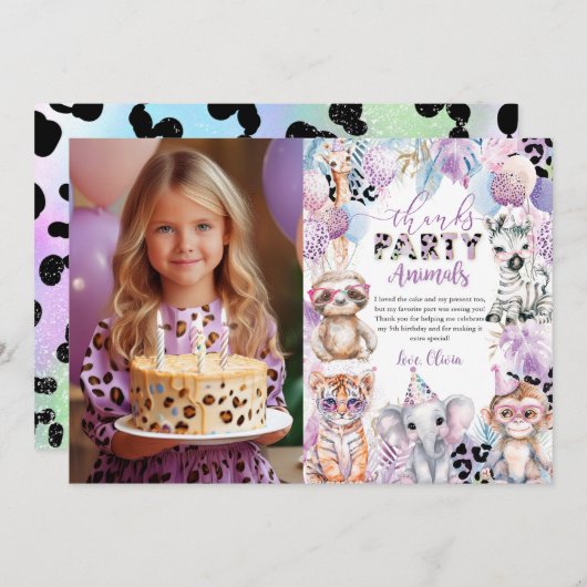 すべてのパーティー動物ジャングルサファリ誕生日 サンキューカード (正面/裏面)
