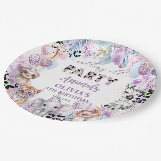 すべてのパーティー動物ジャングルサファリ誕生日 ペーパープレート (アングル)