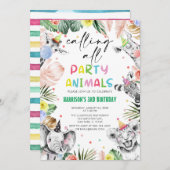 すべてのパーティー動物ジャングルサファリ誕生日 招待状 (正面/裏面)
