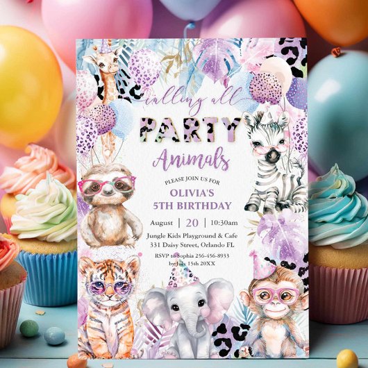 すべてのパーティー動物ジャングルサファリ誕生日 招待状
