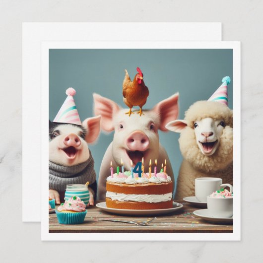 すべてのパーティー動物ファームの誕生日の招待を呼び出す 招待状 (正面/裏面)