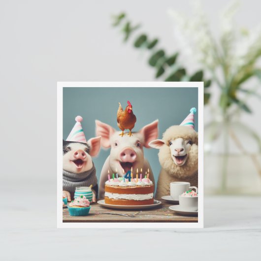 すべてのパーティー動物ファームの誕生日の招待を呼び出す 招待状 (スタンド正面)