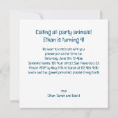すべてのパーティー動物ファームの誕生日の招待を呼び出す 招待状 (裏面)