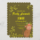 すべてのパーティー動物可愛いサル誕生日 招待状 (正面/裏面)