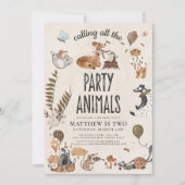 すべてのパーティー動物少年を呼び出す誕生日 招待状 (正面)
