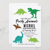 すべてのパーティー動物恐竜の誕生日パーティーを呼ぶ 招待状 (正面/裏面)