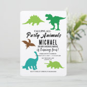 すべてのパーティー動物恐竜の誕生日パーティーを呼ぶ 招待状 (スタンド正面)