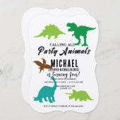 すべてのパーティー動物恐竜を呼び出す誕生日 招待状 (正面/裏面)