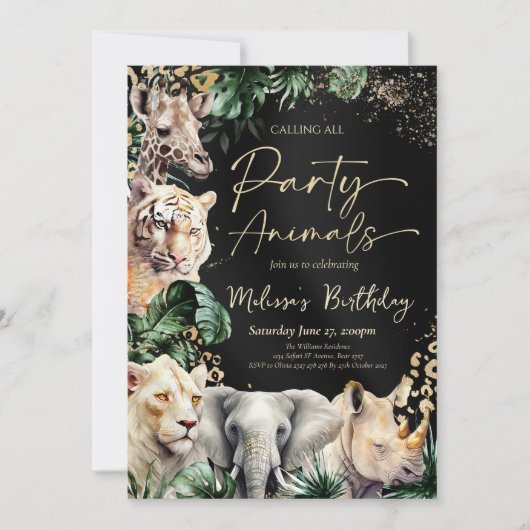 すべてのパーティー動物誕生日招待状 招待状 (正面)