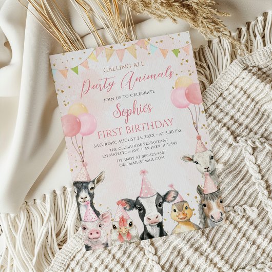 すべてのパーティー動物農場ガール誕生日 招待状