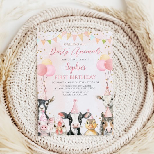 すべてのパーティー動物農場ガール誕生日 招待状