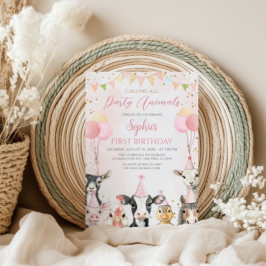 すべてのパーティー動物農場ガール誕生日 招待状