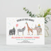 すべてのパーティー好きな人たちへ!野生の動物園の女の子の誕生日 招待状 (スタンド正面)