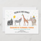 すべてのパーティー好きな人を動物園と呼びます野生の男の子の誕生日 招待状 (正面)