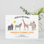 すべてのパーティー好きな人を動物園と呼びます野生の男の子の誕生日 招待状 (スタンド正面)