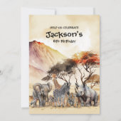 すべてのパーティー好きな動物たちよ、サファリの動物たちの誕生日パーティーに集まれ！ 招待状 (裏面)