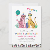 すべてのパーティー好きな動物たちよ、サファリジャングル誕生日パーティーに集まれ！ 招待状 (正面)