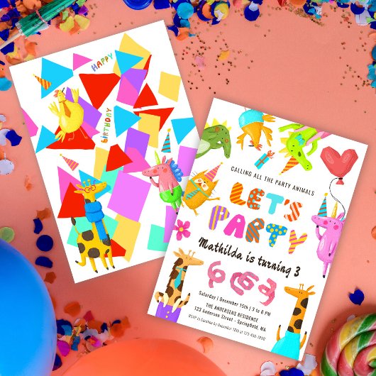 すべてのパーティー好きな動物たちよ、サファリ動物園の子供の誕生日パーティーに集まれ 招待状