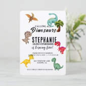 すべてのパーティー恐竜の呼び出しパーソナライズされた誕生日 招待状 (スタンド正面)