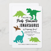 すべてのパーティー恐竜の子供の誕生日パーティーを呼ぶ 招待状 (正面/裏面)