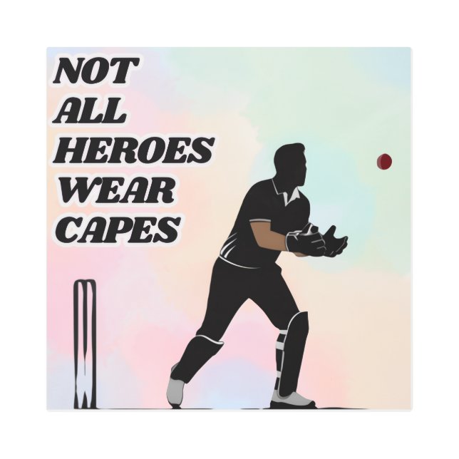 すべてのヒーロー衣服クリケットケープウィケットキーパー メタルプリント (正面)