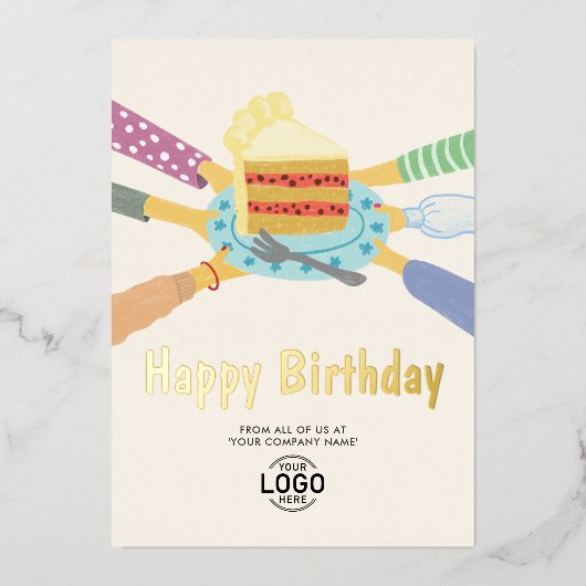 すべてのビジネス誕生日からかわいいケーキ 箔招待状 (正面)