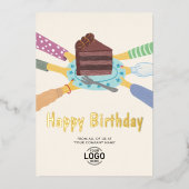 すべてのビジネス誕生日からロゴチョコケーキを追加 箔招待状 (正面)