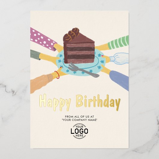 すべてのビジネス誕生日からロゴチョコケーキを追加 箔招待状 (正面)