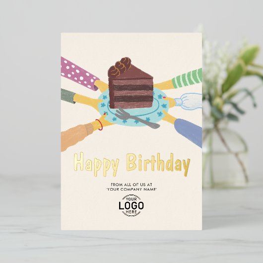 すべてのビジネス誕生日からロゴチョコケーキを追加 箔招待状 (立ち正面)