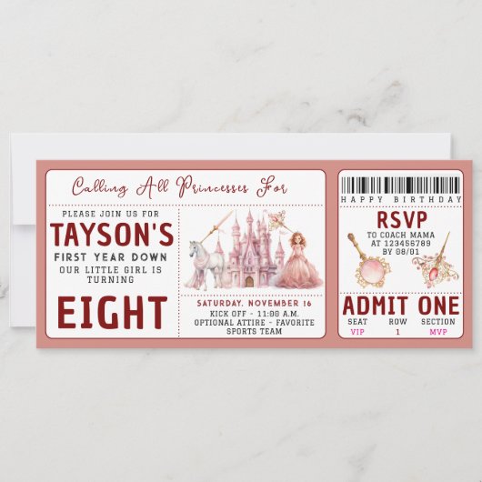 すべてのプリンセスマジカルキャッスルを呼び出す8誕生日 招待状 (正面)