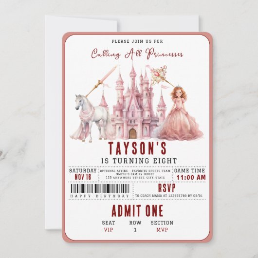 すべてのプリンセスマジカルキャッスルを呼び出す8誕生日 招待状 (正面)