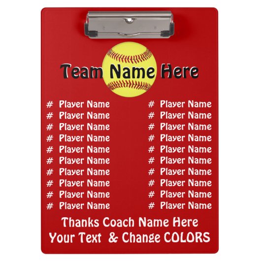 すべてのプレーヤーの名前のソフトボールのコーチのギフトのアイディア クリップボード (正面)