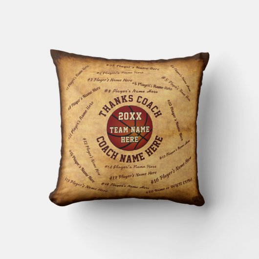 すべてのプレーヤーの名前のバスケットボールのコーチはギフト感謝していしています クッション (正面)