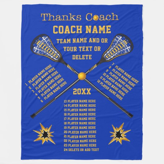 すべてのプレーヤーの名前の感謝のラクロスのコーチのギフト フリースブランケット (正面)