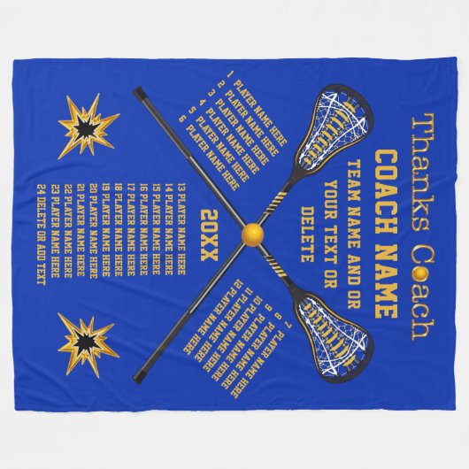 すべてのプレーヤーの名前の感謝のラクロスのコーチのギフト フリースブランケット (正面(横))