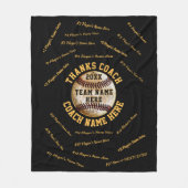 すべてのプレーヤーの名前の黒い金ゴールドの野球のコーチのギフト フリースブランケット (正面)