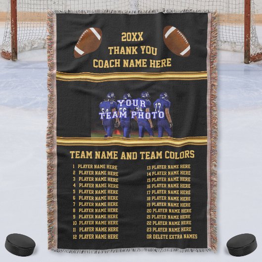 すべてのプレーヤーの名前、フットボールのコーチのギフトの写真 スローブランケット