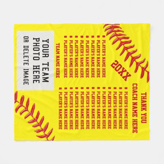 すべてのプレーヤーの名前、写真のソフトボールのコーチのギフトのアイディア フリースブランケット (正面(横))