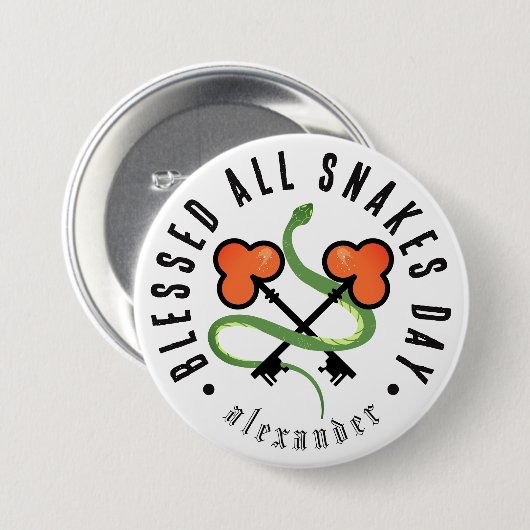 すべてのヘビの日異教のヘビとクローバー鍵パッチ 缶バッジ (正面&裏面)