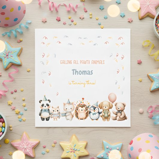 すべてのポーティ動物の誕生日パーティーを呼ぶ スタンダードランチョンナプキン